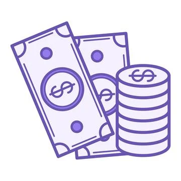 Colored Dollar Icon. Vector Illustration. Dollar Coins and Bills, Money. Of.. Stock Illustration