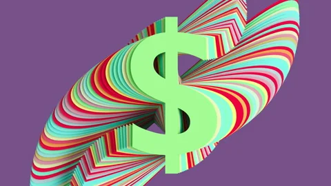 Colored dollar sign with glitch effect on purple background 스톡 동영상 314378783