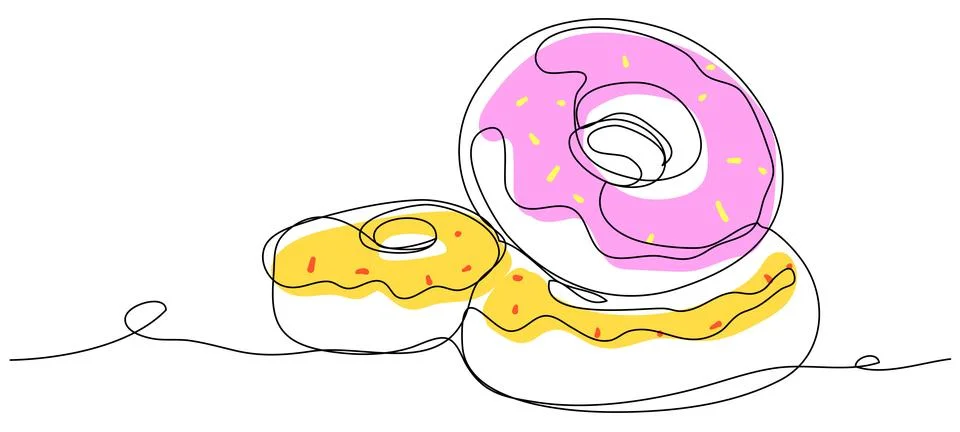 Colored donuts in one line on a white background.  Stock Illustration