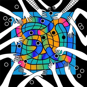 Colored doodle hand drawn hands in different gestures in game. Stock Illustration