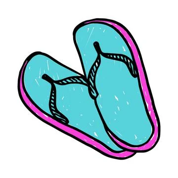 Colored doodle sketch flipflops icon. Slippers icon cartoon character. Flip flop Stock Illustration