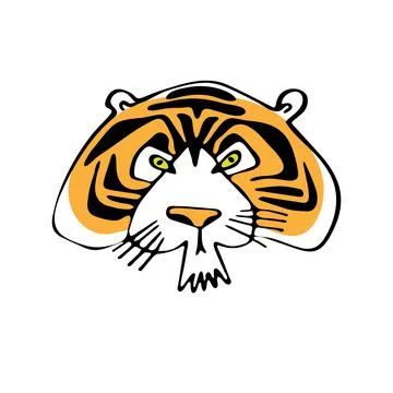 Colored doodle of tiger muzzle sketch in freehand style white isolated. Stock Illustration