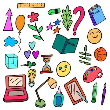 Colored doodles on a school theme Stock Illustration