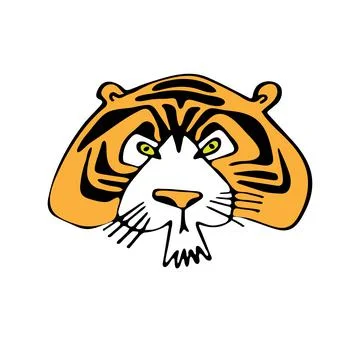 Colored doodling of tiger muzzle sketch isolated on white . Illustrazione stock