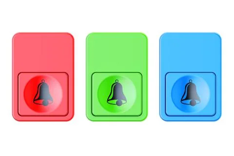Colored doorbells buttons, 3D rendering Stock Illustration