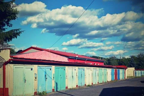 Colored doors in a row Stock Photos