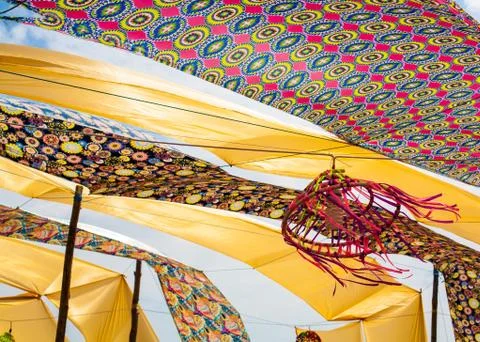 Colored draperies in the wind Stock Photos