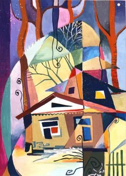 Colored drawing house Stock Illustration