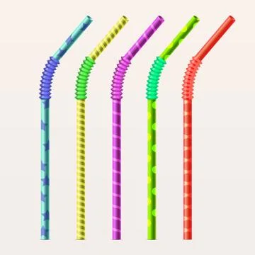 Colored drinking straws. Vector set Иллюстрация
