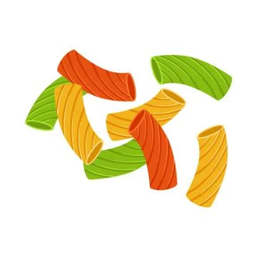Colored dry elbow macaroni. Uncooked italian pasta, macaroni, cartoon Stock Illustration