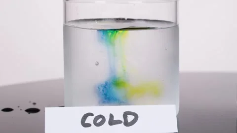 Colored Dye Diffusing in Cold Water Glass Science Experiment Stock Footage 318702926