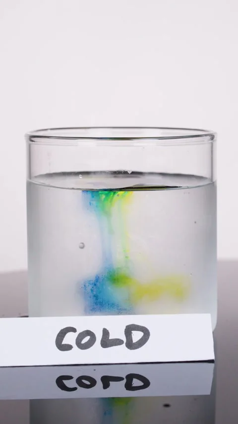 Colored Dye Diffusing in Cold Water Glass Science Experiment Stock Footage 318719722