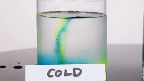 Colored Dye Diffusing in Cold Water Glass Science Experiment Video stock 322556767