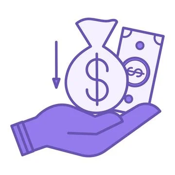 Colored Earnings Icon. Vector Icon of Human Hand, Money Bag, and Dollar Bil.. Stock Illustration