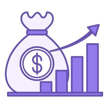 Colored Earnings Icon. Vector Illustration. Money Bag and Profit Growth Cha.. Stock Illustration