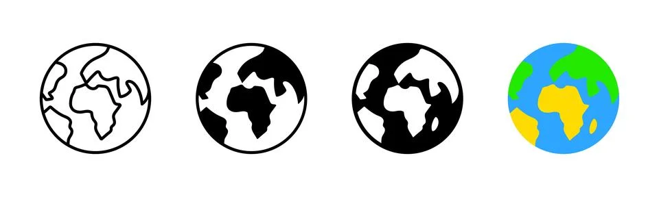Colored Earth icon set. Planet symbol. Globe sign. Travel worldwide illustr.. Stock Illustration