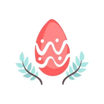 Colored Easter Egg and Green Spring Twigs Vector Illustration Stock Illustration