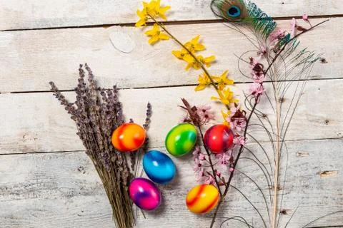 Colored easter egg on wood background Stock Photos