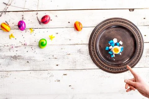 Colored easter egg on wood background Stock Photos