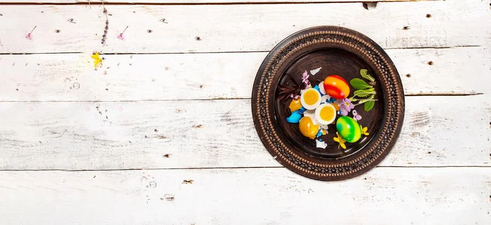 Colored easter egg on wood background Stock Photos
