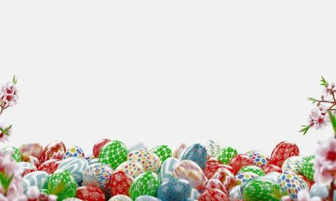 Colored easter eggs and gifts, 3d rendering Stock Illustration