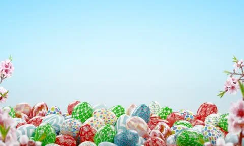 Colored easter eggs and gifts, 3d rendering Illustration