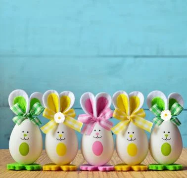 Colored easter eggs bunny. Happy Easter. Stock Photos