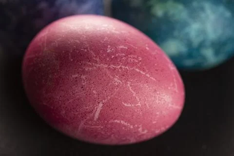 Colored Easter eggs on a dark background. 写真素材