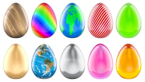 Colored Easter Eggs with different texture. Easter concept. 3D rendering イラスト素材