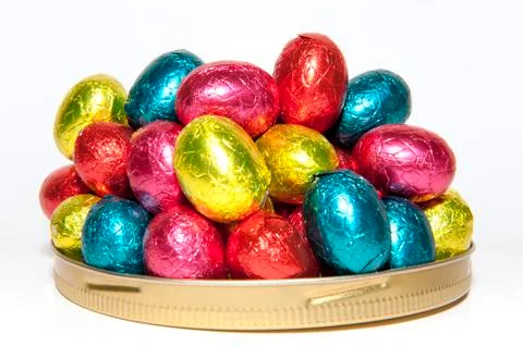 Colored easter eggs on a dish Stock Photos