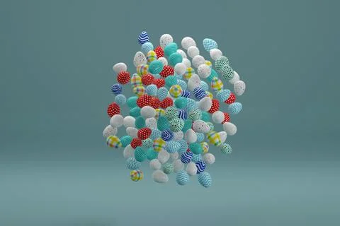 Colored Easter eggs floating in the air. 3d render Foto stock