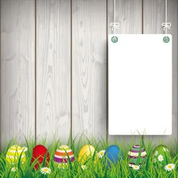 Colored Easter Eggs Grass 2 White Boards Stock Illustration