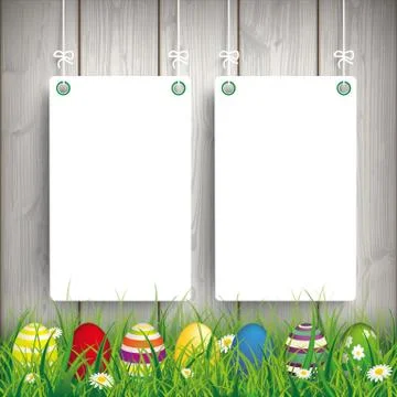 Colored Easter Eggs Grass 2 White Boards Stock Illustration