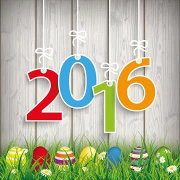 Colored Easter Eggs Grass 2016 Stock Illustration