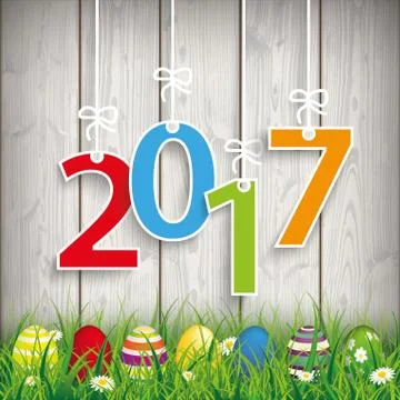 Colored Easter Eggs Grass 2017 Stock Illustration