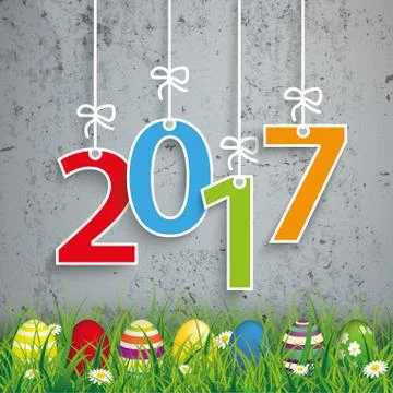 Colored Easter Eggs Grass 2017 Concrete Stock Illustration