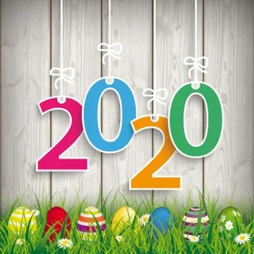 Colored Easter Eggs Grass 2020 Stock Illustration