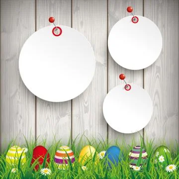 Colored Easter Eggs Grass 3 Circle Stickers Pins Stock Illustration
