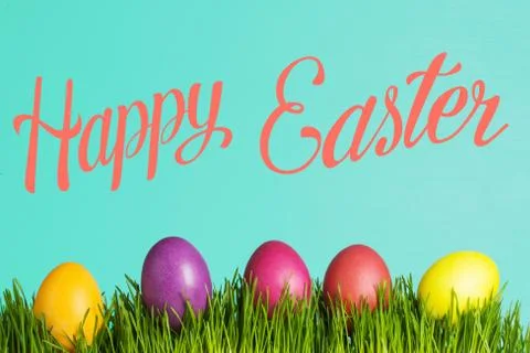 Colored Easter eggs on the grass Stock Photos