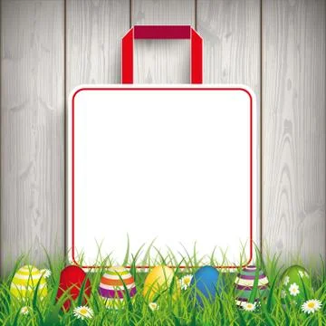 Colored Easter Eggs Grass Shopping Bag Stock Illustration