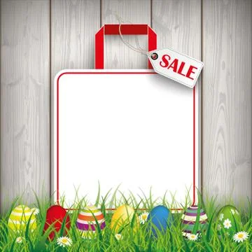Colored Easter Eggs Grass Shopping Bag Sale Stock Illustration