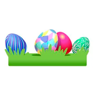 Colored Easter eggs on the grass. Vector illustration isolated on white  Stock Illustration
