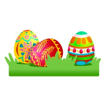 Colored Easter eggs on the grass. Vector illustration isolated on white  Stock Illustration