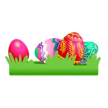 Colored Easter eggs on the grass. Vector illustration isolated on white  Stock Illustration