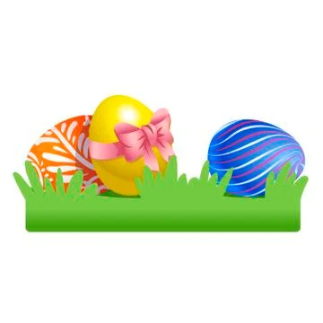 Colored Easter eggs on the grass. Vector illustration isolated on white  Stock Illustration