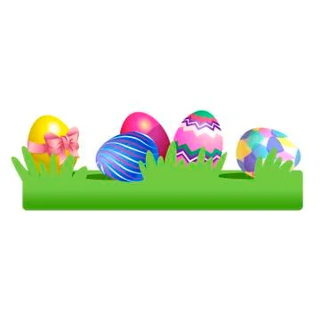 Colored Easter eggs on the grass. Vector illustration isolated on white  Stock Illustration