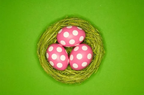Colored easter eggs in a green nest Foto stock