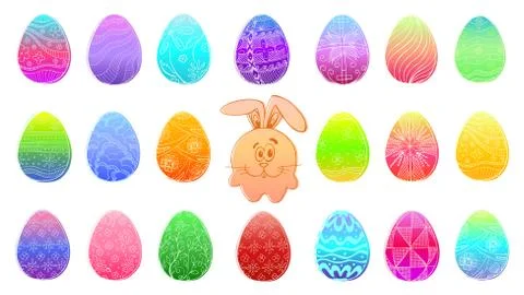 Colored Easter eggs isolated on white background. Stock Illustration