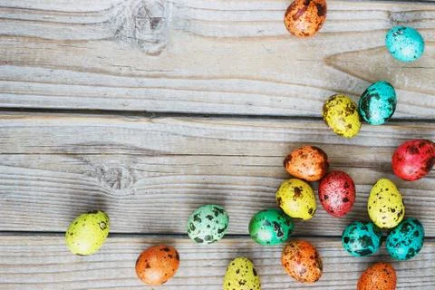 Colored easter eggs on a light background,place for text Stock Photos