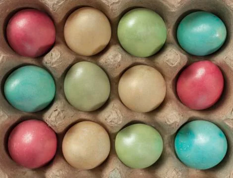 Colored Easter eggs in a package. Preparation for Holy Easter. Easter traditi Stock Photos